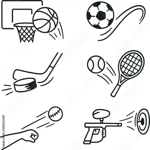 Sports and recreation icons set – line, athletic and hobby symbols collection