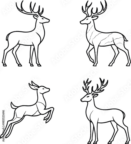 Elegant deer icons set – silhouette, wildlife and nature symbols