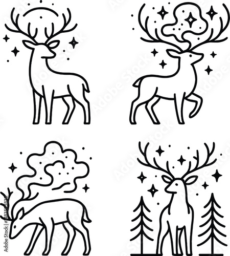 Fantastical deer icons set – silhouette, mythical and imaginative wildlife designs