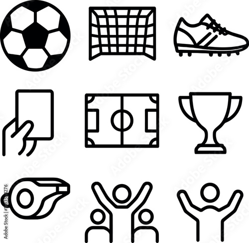 Soccer icon set – outline, sports and football symbol collection
