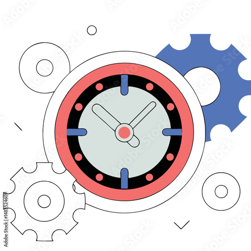 Time management clock gear productivity concept Coral blue design