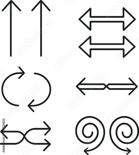 Modern double arrows icons set – line, minimalist direction and navigation symbols