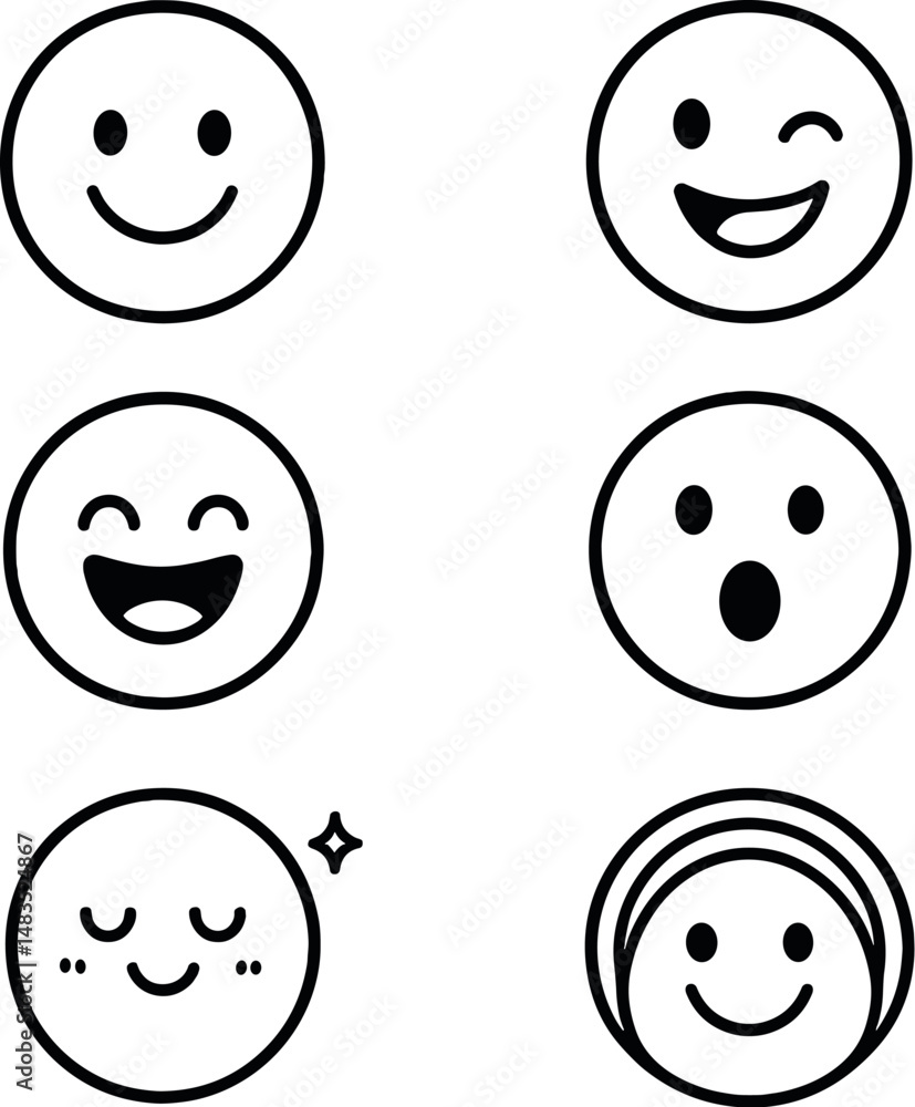 Playful cartoon faces icons set – outline, whimsical and cheerful emoji designs Playful cartoon faces icons set – outline, whimsical and cheerful emoji designs