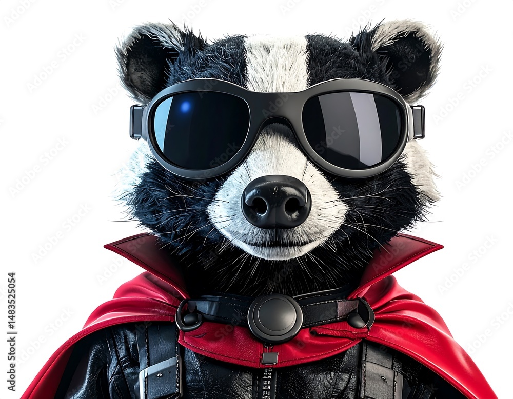 Animated Badger With Sunglasses And Red Cape Isolated On White Background Animated Badger With Sunglasses And Red Cape Isolated On White Background