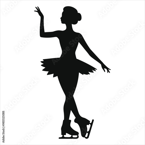 Graceful Figure Skater Vector (Ice skating dress) Silhouette/A striking silhouette of a female figure skater poised in mid-motion.