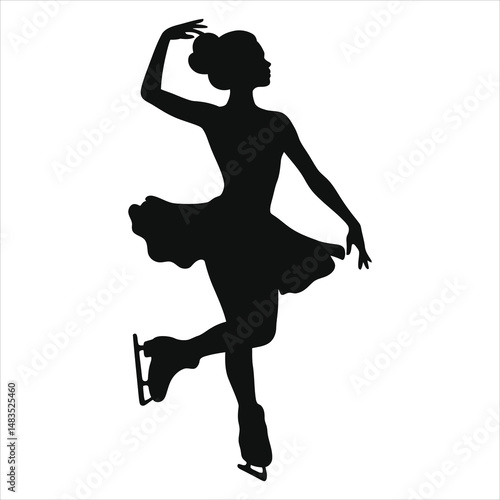 Graceful Ice Skater Vector Silhouette Against a Light Background/A striking silhouette of a female ice skater in mid-performance.