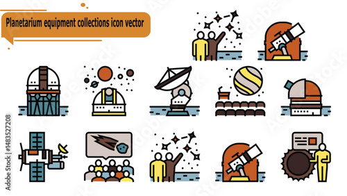  Planetarium equipment collections icon vector