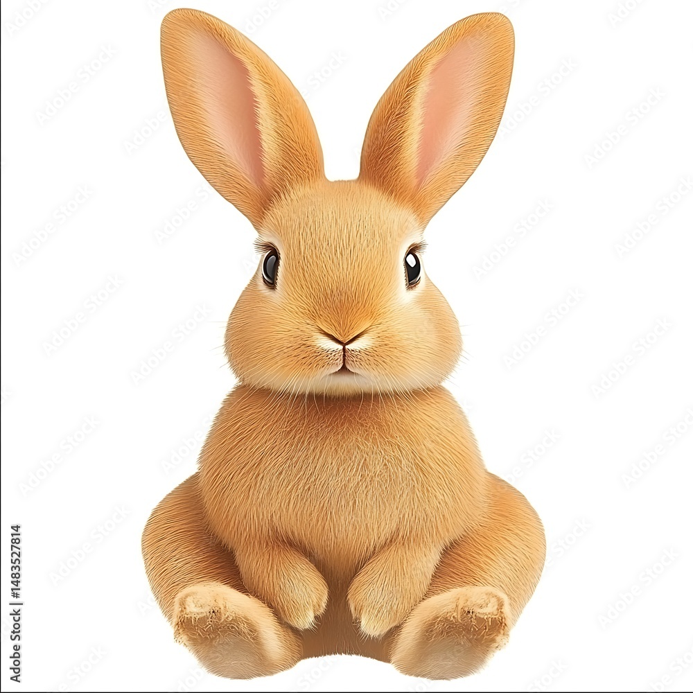 Fototapeta premium Isolated fluffy golden bunny sitting upright on a pristine white backdrop