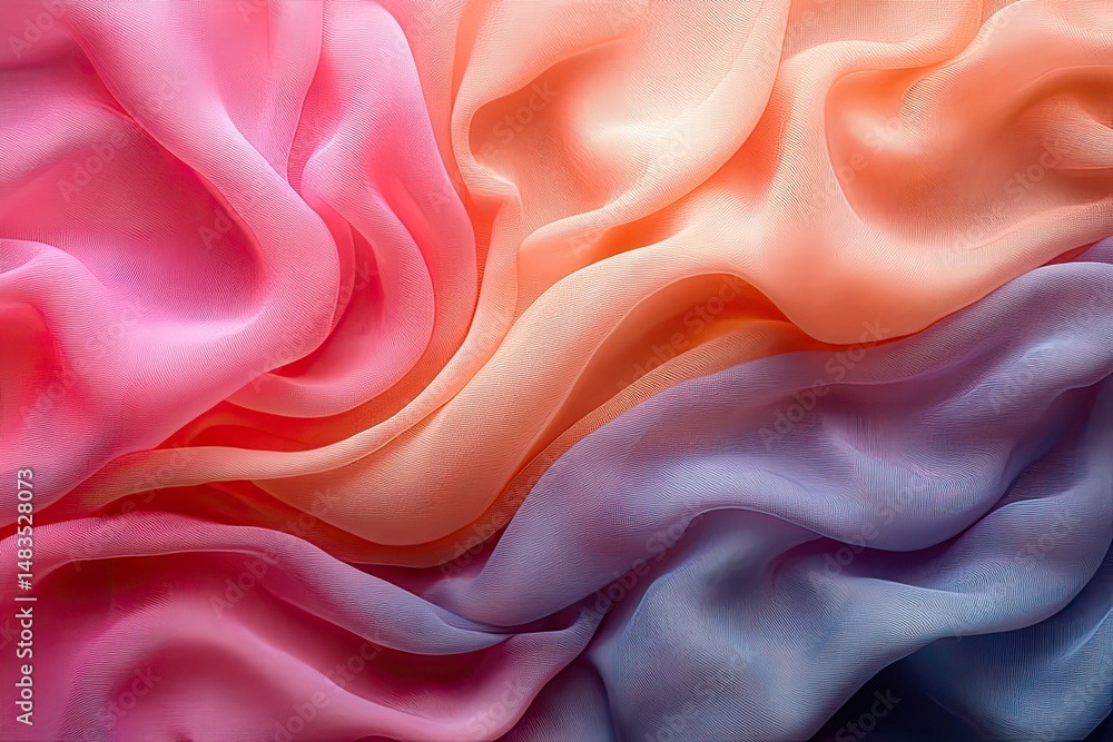 Obraz premium Wavy fabric background with soft shades of pink, peach, and periwinkle tones. Great for adding soft, elegant texture to designs and photo manipulations.