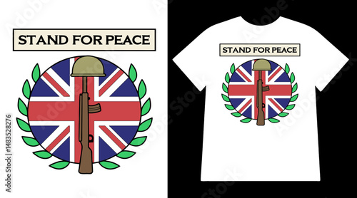 Stand for Peace T-Shirt – Union Jack Flag in Laurel Wreath Symbolizing Unity and Strength