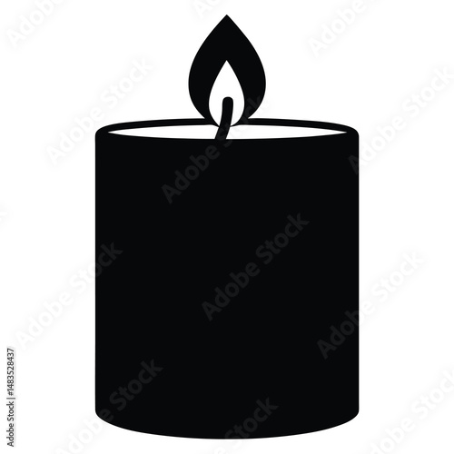 A Simple Black and White Image of a Lit Candle Icon Graphic Design Element