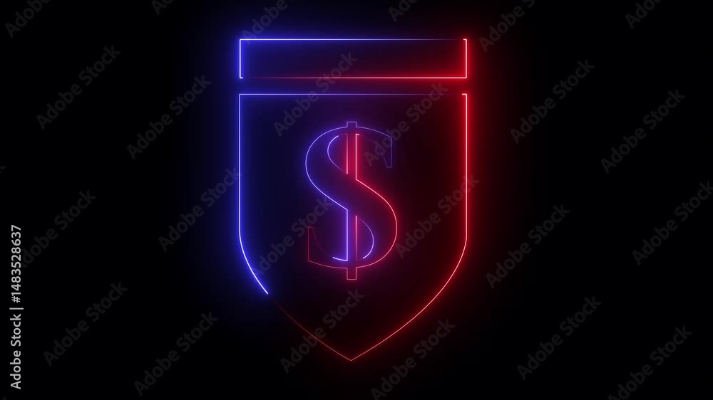 Shield dollar neon line icon. Simple thin line, outline of e-commerce icons website or mobile application on black background 4k video animated. Shield dollar neon line icon. Simple thin line, outline of e-commerce icons website or mobile application on black background 4k video animated.