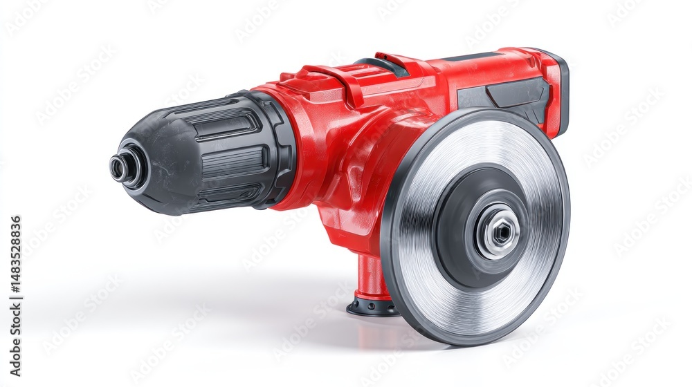 Fototapeta premium Red power tool with drill and circular saw attachments