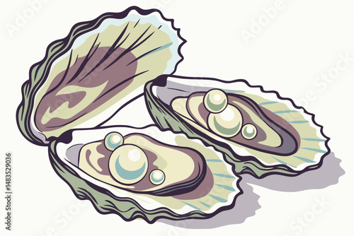 123 photorealistic, hyper-detailed, closeup of two freshly shucked oysters with pearl inside, iridescent mother-of-pearl shell, luminous natural lighting, dramatic shadows, dramatic contrast, sharp fo