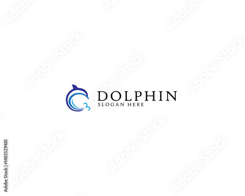 Dolphin logo.Blue white symbol illustration isolated on white.Raster