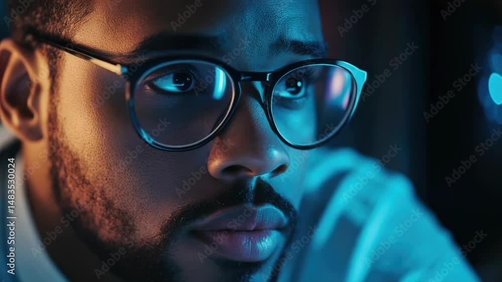 A close-up view of a person wearing glasses, great for use in a variety of situations A close-up view of a person wearing glasses, great for use in a variety of situations