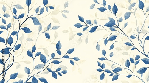 Wallpaper Mural Delicate, pastel-toned floral design with blue leaves. Torontodigital.ca