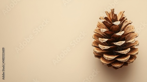 Close-up view of a single, dried pine cone.
