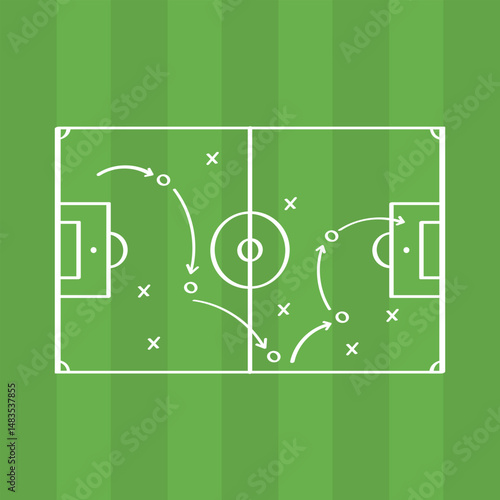 Football Strategy On Green Field Background Vector Design.