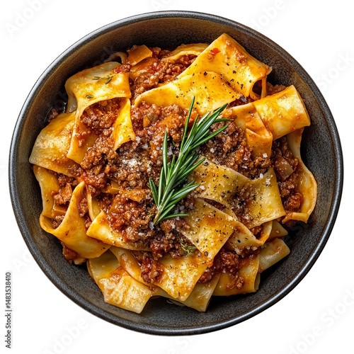 traditional italian pasta with meat sauce in bowl
