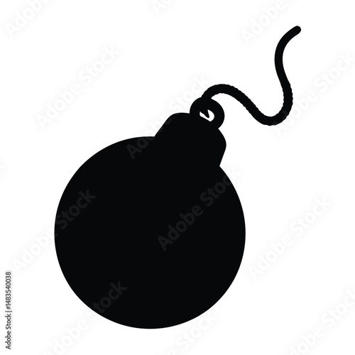 A Black Silhouette of a Classic Round Bomb with a Lit Fuse