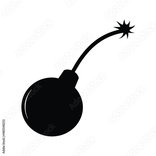 Black silhouette of a lit bomb with a fuse illustration image graphic design