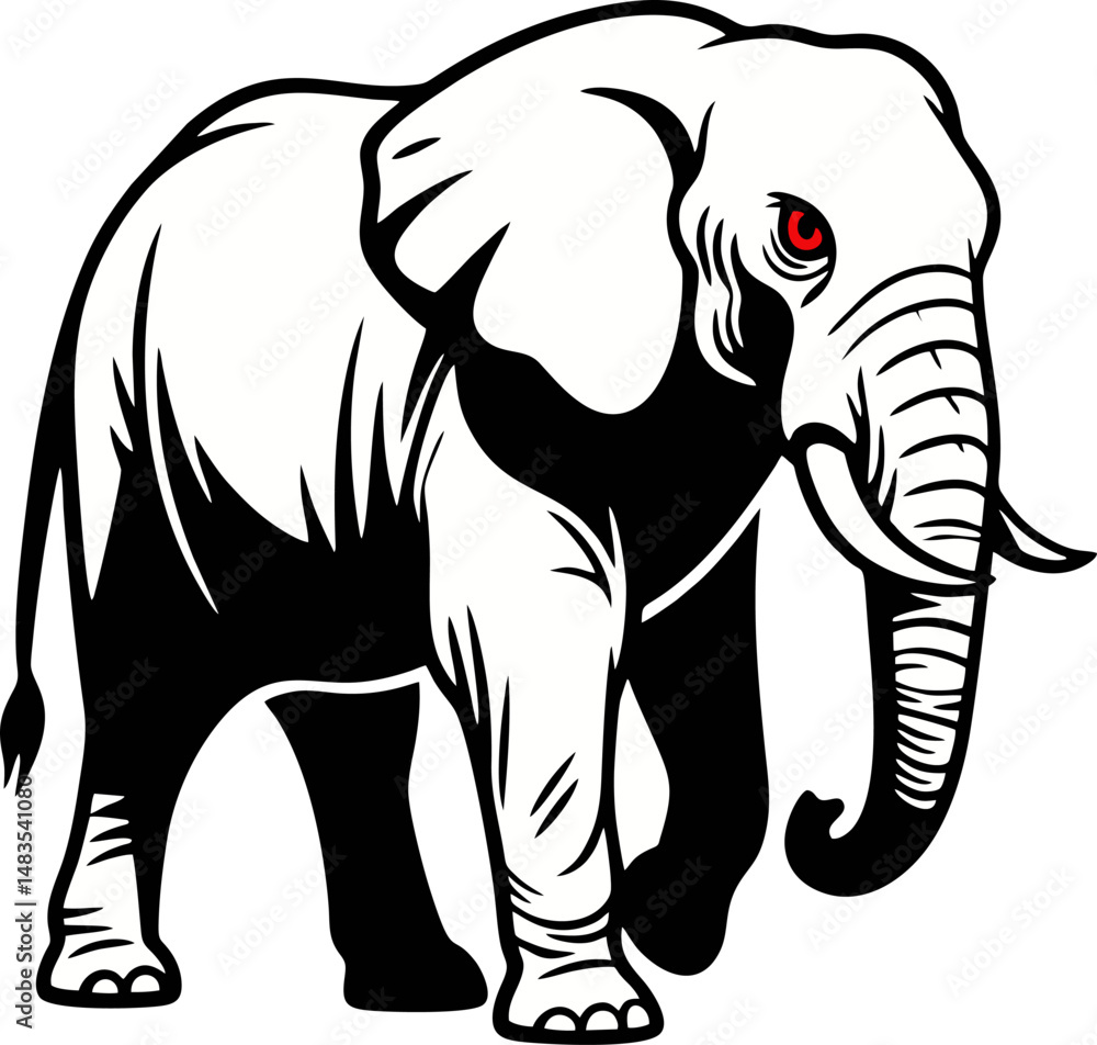 Naklejka premium Stylized Black Elephant with Red Eyes Illustration