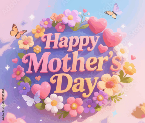 illustration 3d rendering texst writing mother's day flower beground