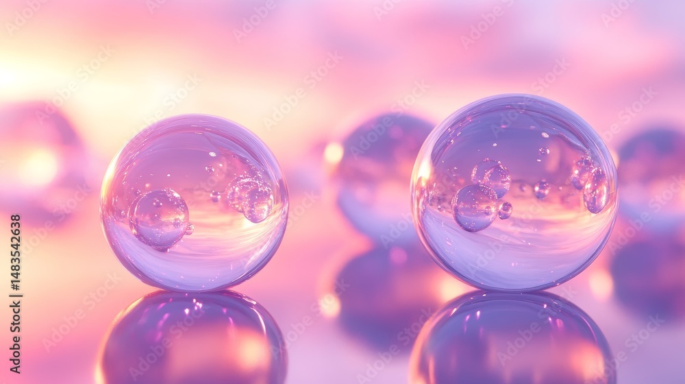 Delicate spheres reflecting soft, pastel light. Delicate spheres reflecting soft, pastel light.