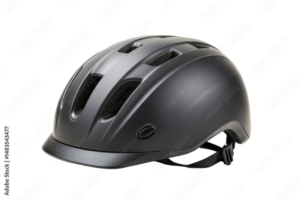 Fototapeta premium PNG Sleek black bicycle helmet with adjustable strap for optimal safety