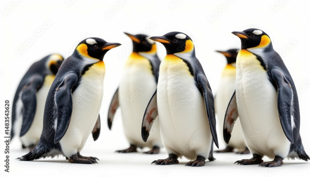 Fototapeta premium Group of playful penguins antarctic habitat wildlife photography icy environment close-up view nature's wonders