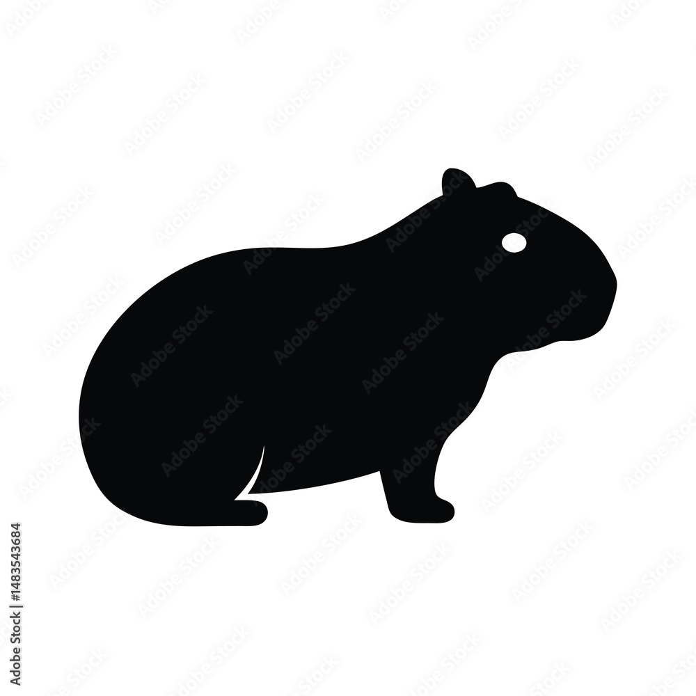 Obraz premium Black Silhouette of a Capybara Sitting Profile View Illustration Graphic Design