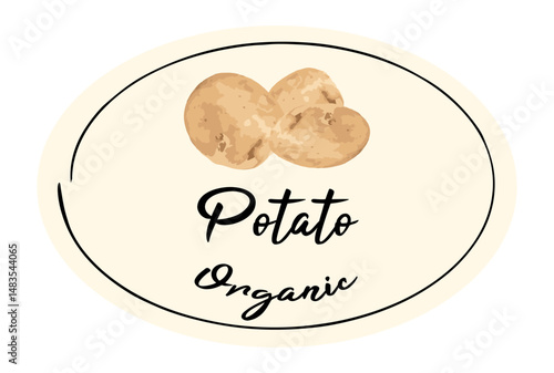Organic  potatoes store label or sticker for your product. Raw unpeeled organic potatoes vector illustration.