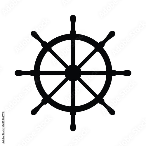 Black and White Ship Wheel Nautical Icon Maritime Symbol Steering Wheel Navigation Graphic Design Element Vintage Vessel Illustration