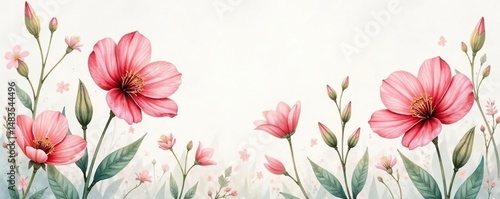Delicate watercolor floral, soft pastel colors, botanical illustration, graceful stems and blooms , pastel, watercolor