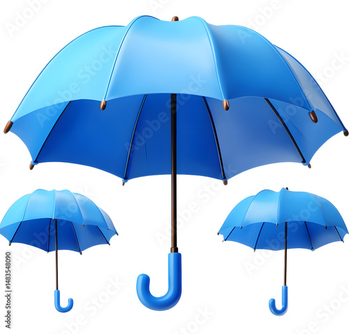 set of blue umbrella 3d icon illustration transparent background