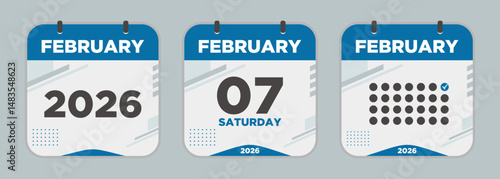 Modern Calendar icon. February. 2026 7 day. The concept of waiting for an important date. Day calendar with date February 7. Cheklist day calendar. Vector illustration.