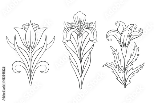 Art nouveau style flower plant basic element.