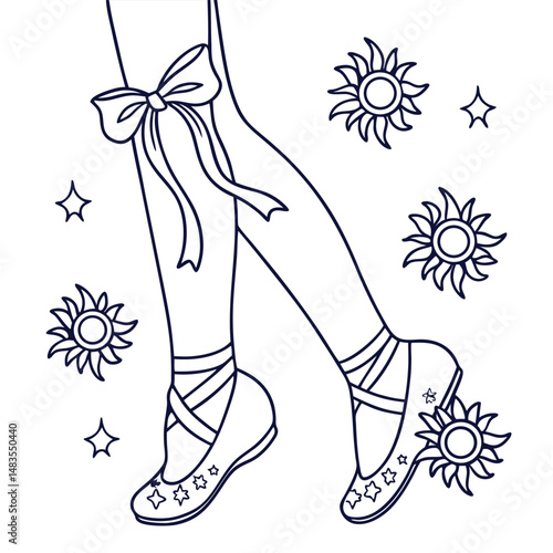 Ballet Flats Vector with Bows and Sun Motifs Clean Scalable Art