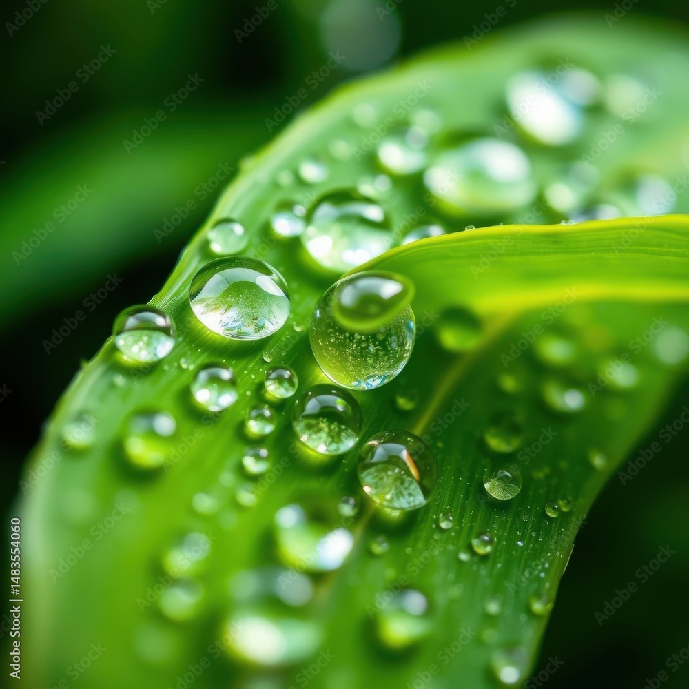 Green leaves with water droplets in summer garden Green leaves with water droplets in summer garden
