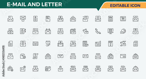 E-Mail And Letter linear icon collection. Message icon set. Minimal icons set. Contain linear sign message, mail, paper, email, document, newsletter, post and more. Signs for web and mobile app.