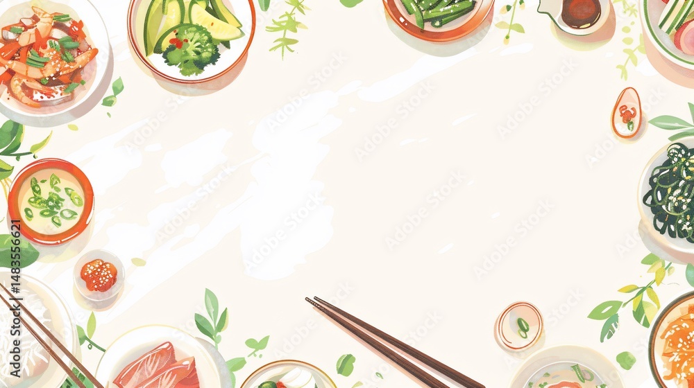 Colorful Asian dishes arranged on a table Colorful Asian dishes arranged on a table
