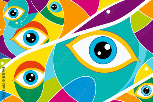 Vibrant Abstract Eye Art Colorful Bold Modern Design with bright hues and geometric shapes