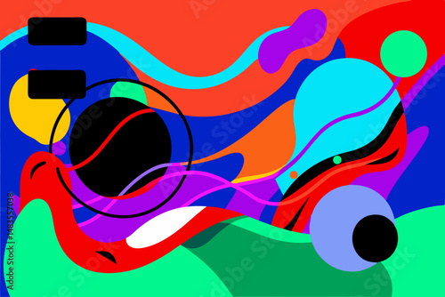 Vibrant abstract art swirling colors bold shapes dynamic energy playful design bright hues