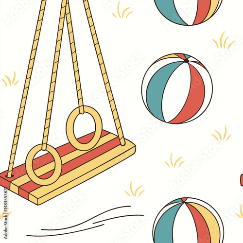 Summer Pattern with Swing Rings and Beach Balls Vector Design