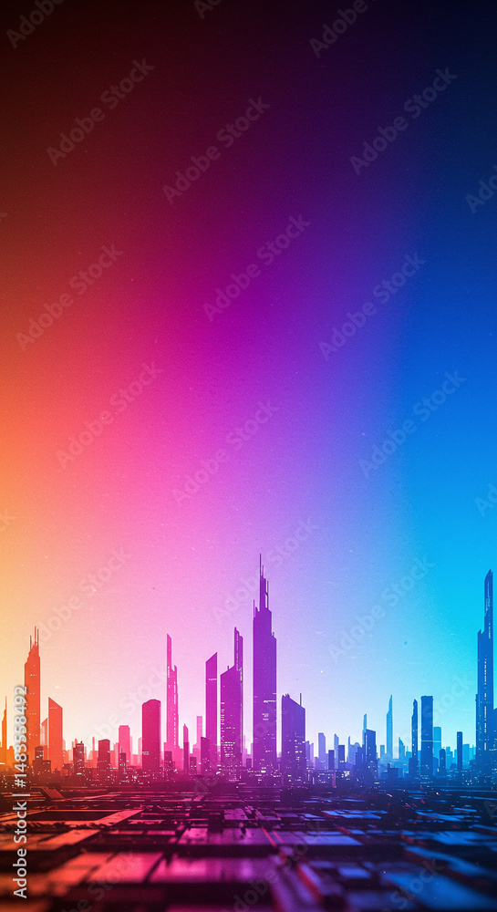 Fototapeta premium Vibrant Cityscape Silhouette Against Colorful Sky