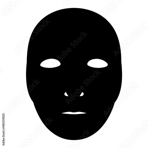 A Simple Black Mask Silhouetted Against a White Background Depicting Anonymity and Secrecy