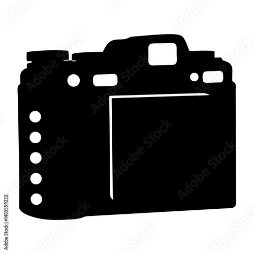 Black Silhouette of a Digital Camera with Buttons and Viewfinder