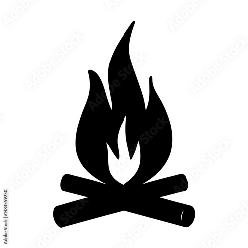 Campfire Icon Black and White Burning Flames Wood Fire Pit