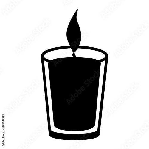 A Simple Black and White Illustration of a Burning Candle in a Glass Container